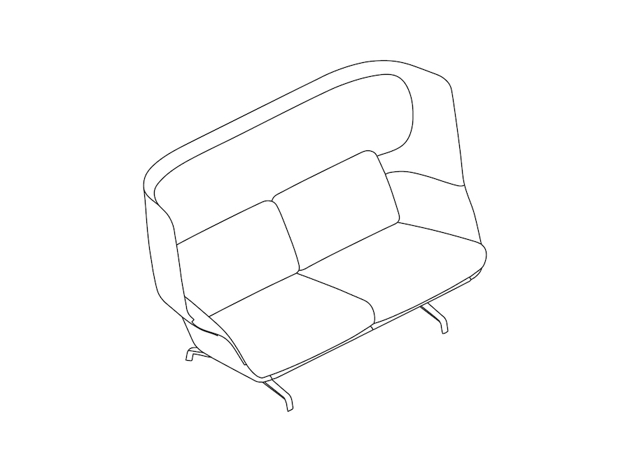 A line drawing - Striad Sofa–High Back–2 Seat–4-Leg Base
