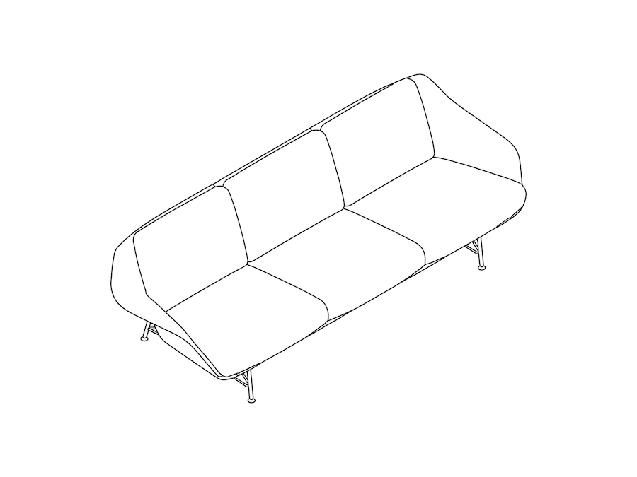 A line drawing - Striad Sofa–Low Back–3 Seat–With Arms–Wire Base
