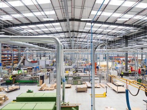 An interior photo of the manufacturing plant at Herman Miller's PortalMill facility.