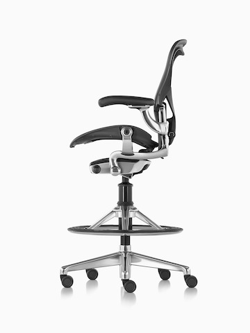 Profile view of a black Aeron Stool.