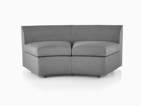 Curved grey Bevel Sofa Group Settee without arms, viewed from the front.
