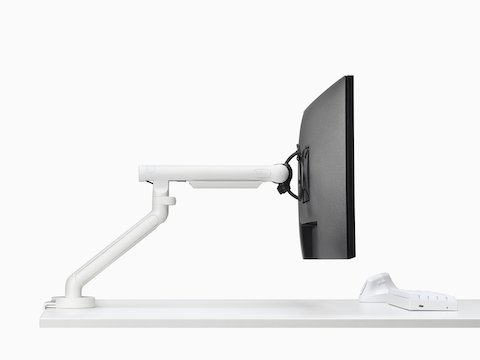 White Flo Single monitor arm viewed from the side.