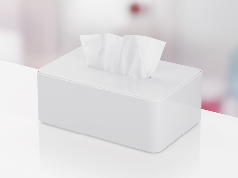 A white Formwork Tissue Box with a tissue protruding.