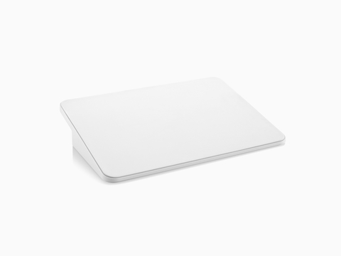 Angled view of a white Formwork Media Stand.