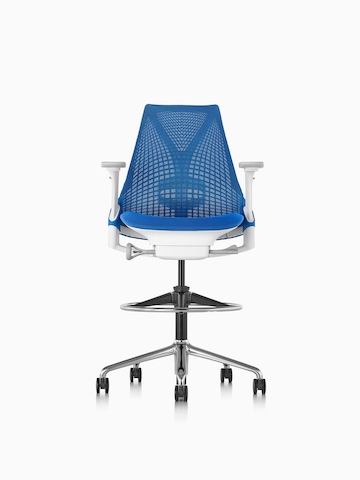 Blue Sayl Stool, viewed from the front. 