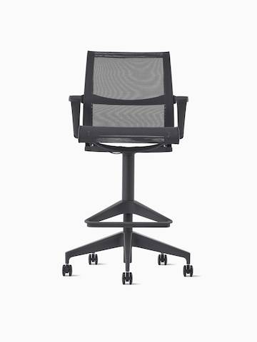 Front view of a Setu Stool with arms in dark grey.