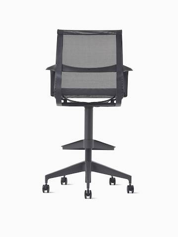 Rear view of a Setu Stool with arms in dark grey.