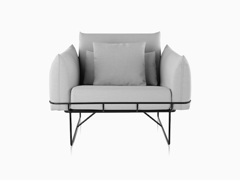A light gray Wireframe lounge chair, viewed from the front.