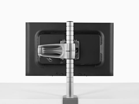 Rear view of a single monitor attached to a Wishbone Monitor Arm post.