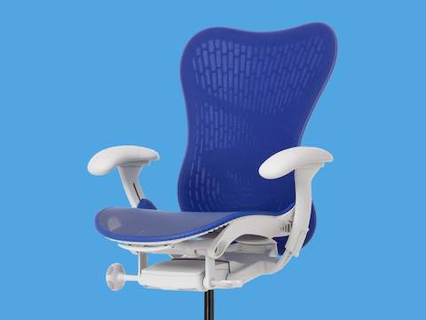 Side view of a Mirra 2 Chair with a Butterfly back in ultramarine blue and alpine frame.