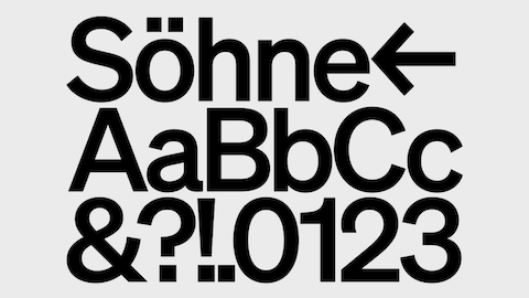 The Söhne typeface in black, spelling out various letters, numbers and symbols on transparent background.