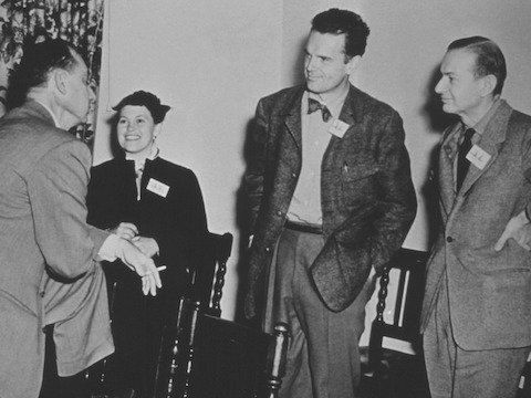 George Nelson talking with Ray & Charles Eames and Alexander Girard