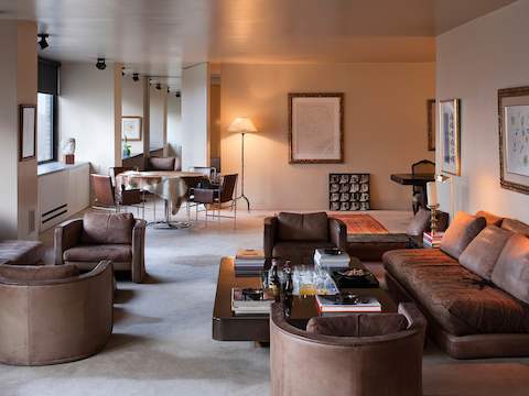 For the design of Mirella and Robert Haggiag's New York apartment, Ward Bennett kept everything below window height to preserve the views of Central Park. Photo by Dean Kaufman.