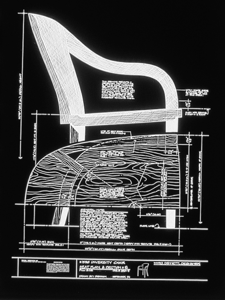 An early sketch for Bennett's University Chair, which reflects his start in fashion as a pattern maker.