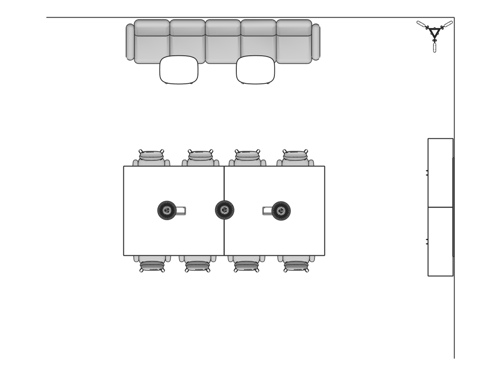 A line drawing viewed from above - Meeting Space 201 EUR