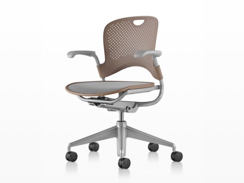 Light Brown Caper Multipurpose Chair with a gray seat, viewed from a 45-degree angle and showing contoured seat and back.