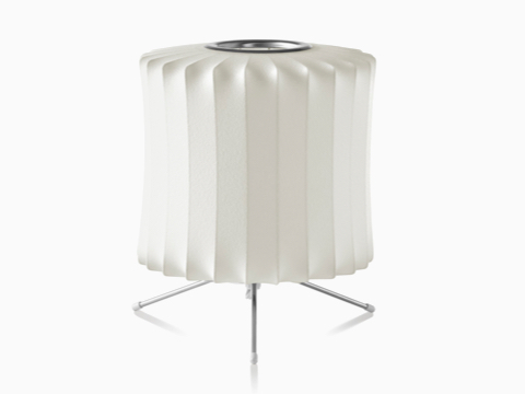 A white Nelson Lantern Tripod Lamp.