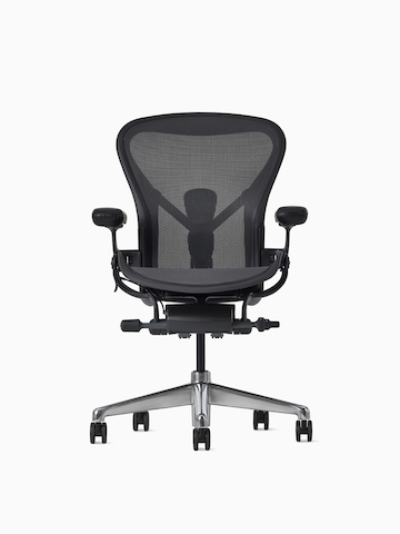 Front view of an Aeron ESD Chair in size B, with a granite frame and suspension and a polished base.