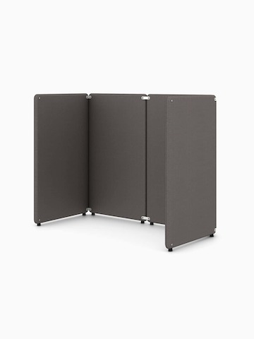 Four grey Bound Freestanding Screens, viewed from an angle.