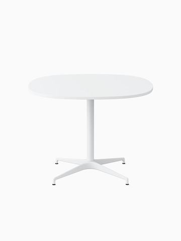 A soft square white Civic Table with a square edge at counter height.