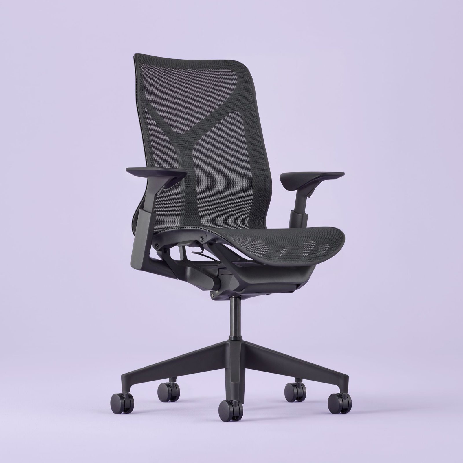 A full view of the Cosm Chair swiveled 45 degrees to the right.