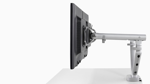 Profile view of side-by-side monitors attached to a Flo Dual Monitor Arm.