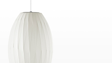 Close view of the shade on a Nelson Cigar CrissCross Bubble Pendant lamp.
