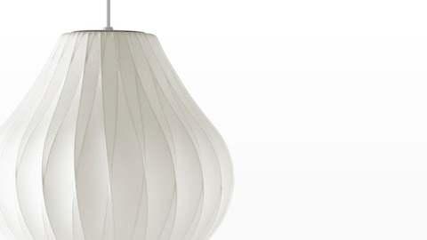 Close view of a the shade of a Nelson Pear CrissCross Bubble Pendant lamp.