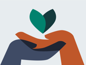 An illustration of two hands lifting up a green leaf symbol.